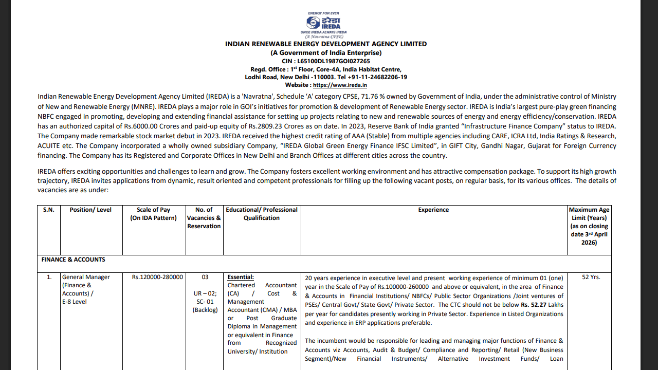 IREDA Recruitment 2026